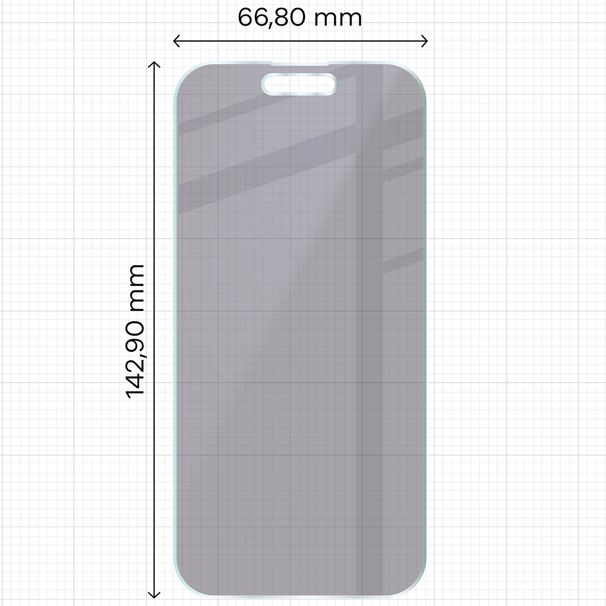 Wymiary szkła Bizon Hybrid Shadow do iPhone 15 Pro